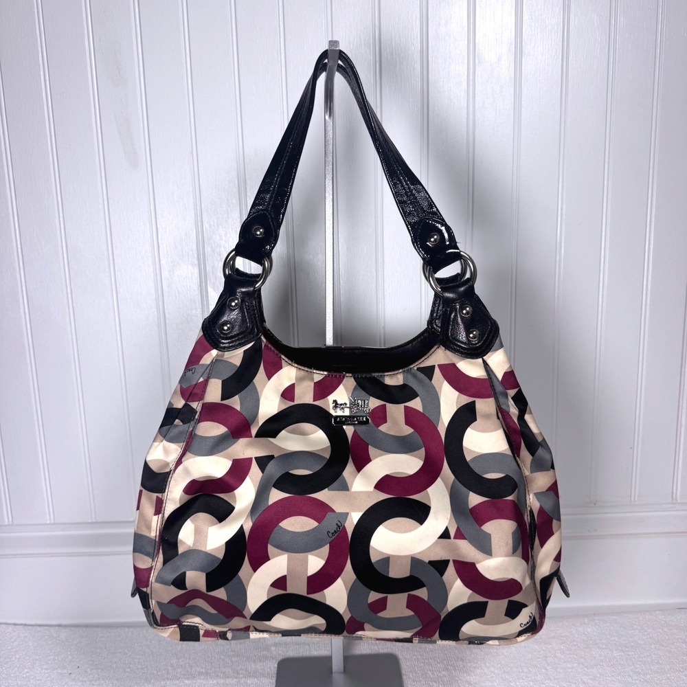 Coach Maggie Op Art Shoulder Bag Purple Grey Chainlink Satin Satchel Y2K 14420